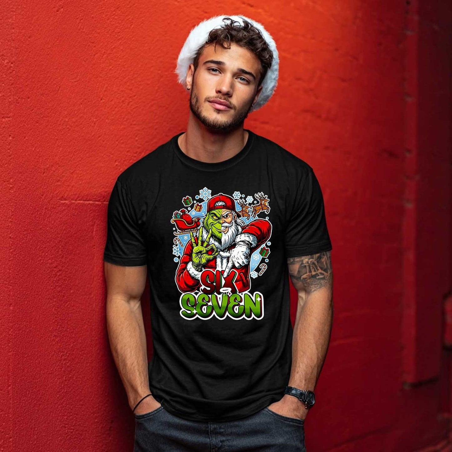 67 Half Grinch Half Santa PNG – Funny Christmas Split Face Design for Sublimation & DTF