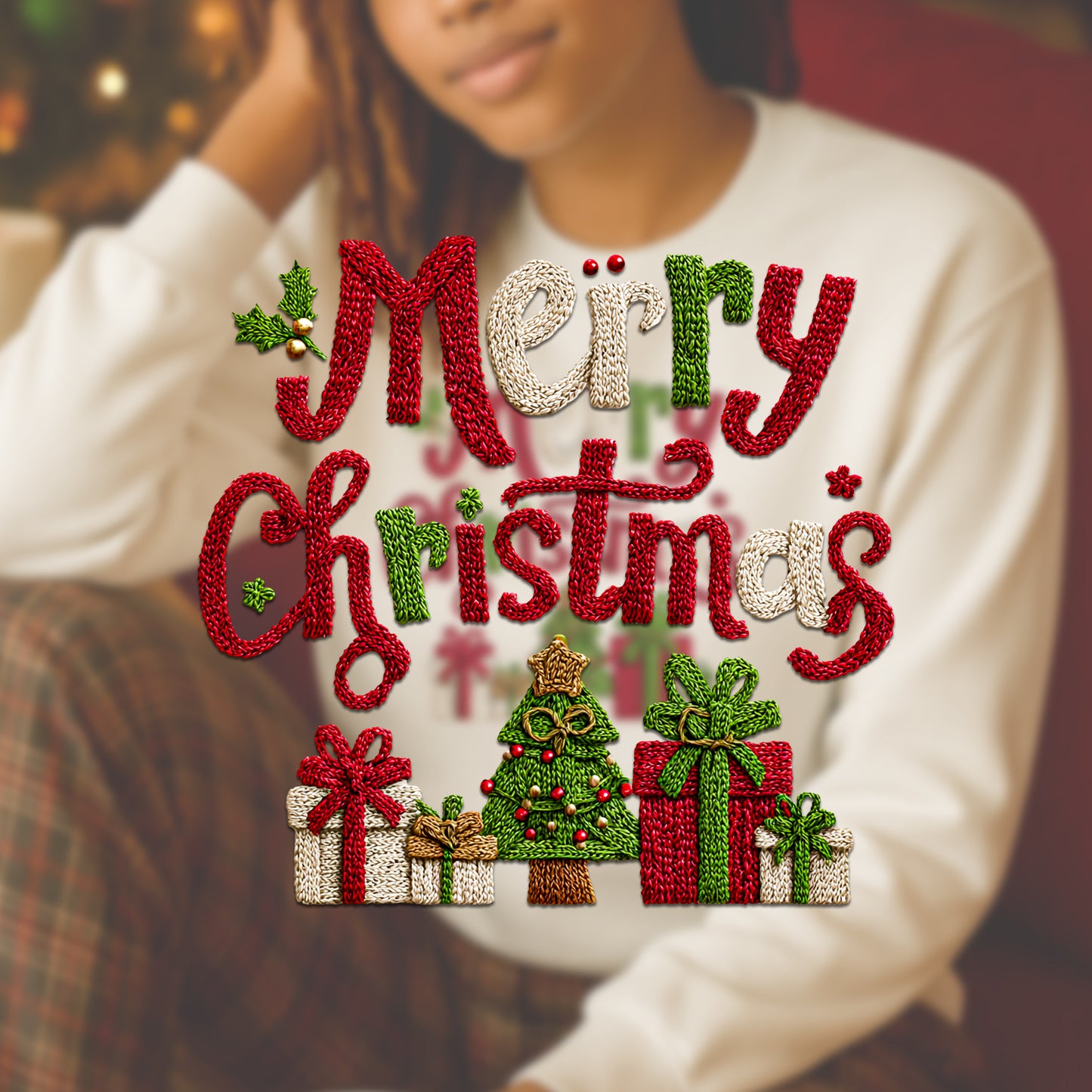 Merry Christmas Crochet Yarn Style PNG – Cozy Holiday Sublimation & DTF Design