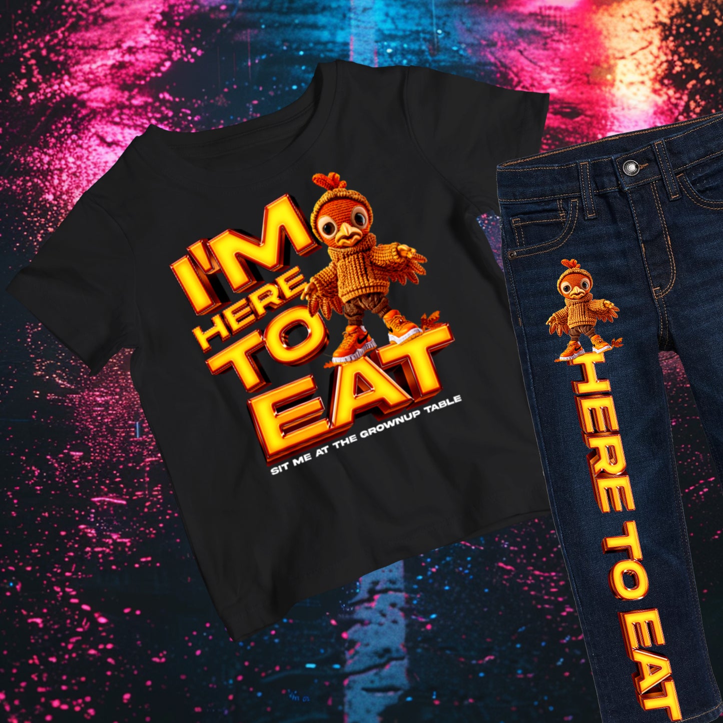 I'm Here to Eat – Sit Me at the Grownup Table PNG Set for Baby Outfit | Shirt & Pants Matching Thanksgiving PNGs