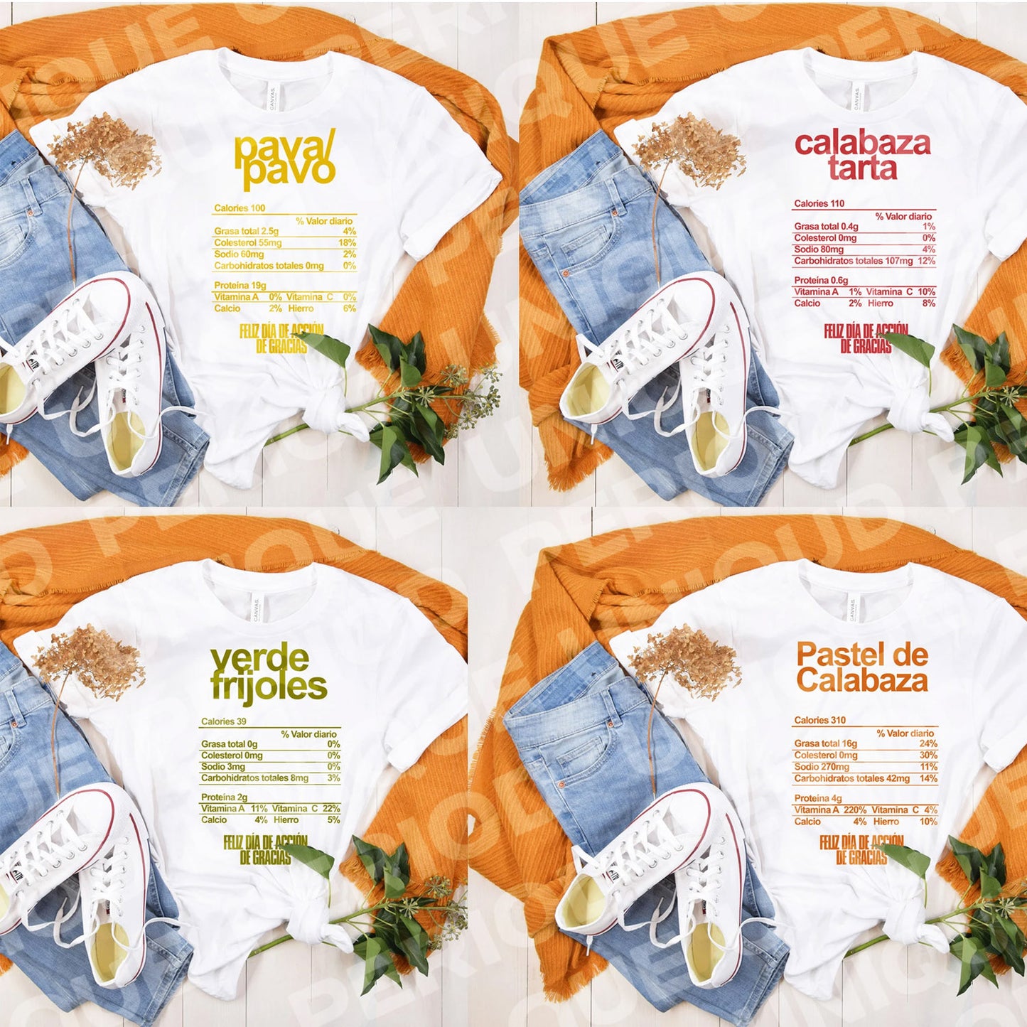 Funny Spanish Thanksgiving Shirts – Nutrition Label Food Tees | Turkey, Pumpkin Pie, Mashed Potatoes & More
