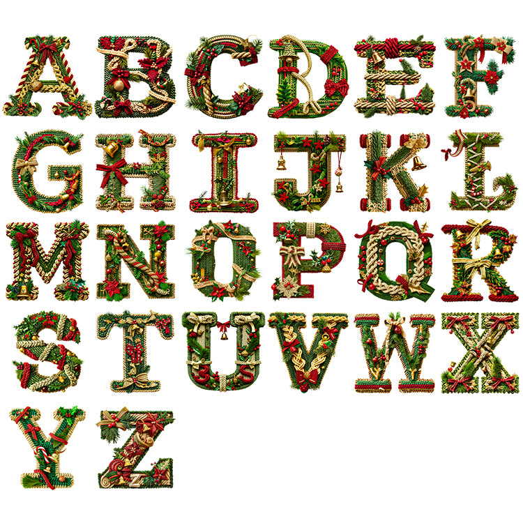 Christmas Alphabet PNG Bundle | 26 Festive Letters | Christmas Font Clipart for Sublimation, Cricut & Crafts