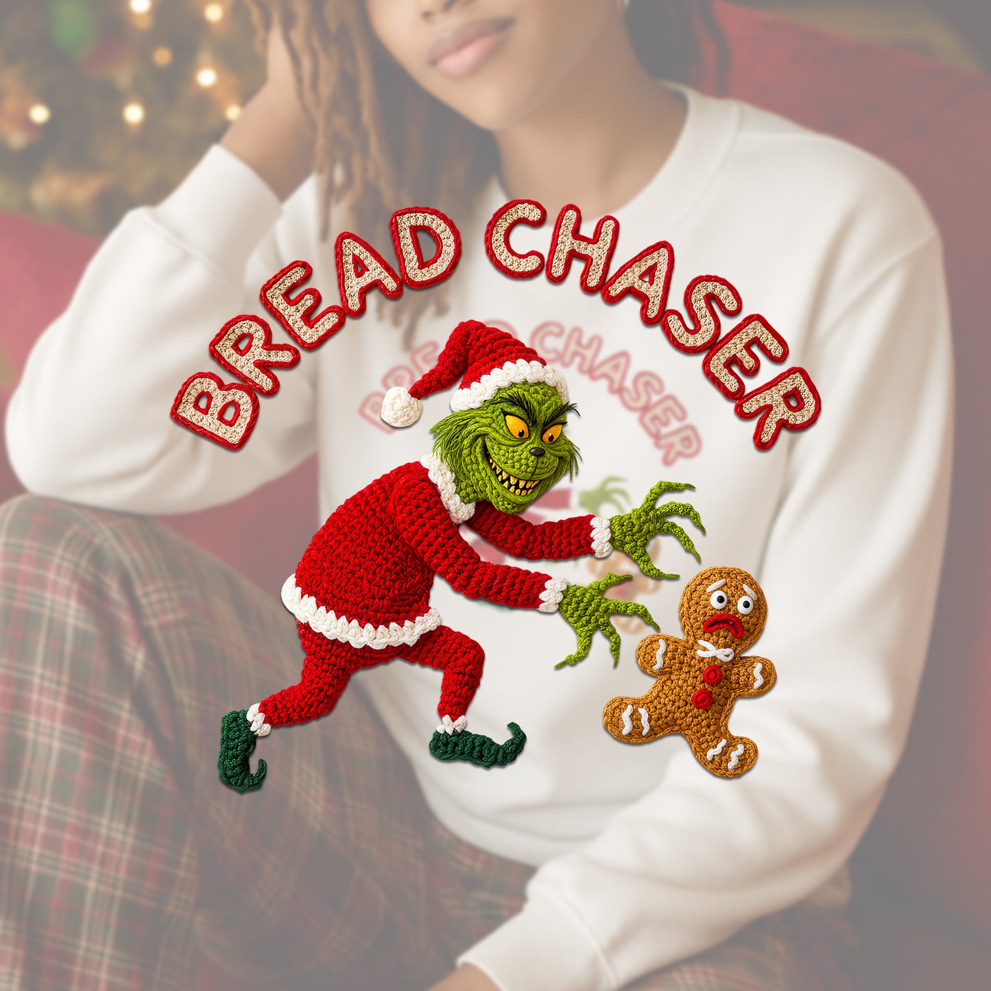 Bread Chaser PNG | Funny Gingerbread Man Christmas Design – Grinch Chasing Gingerbread