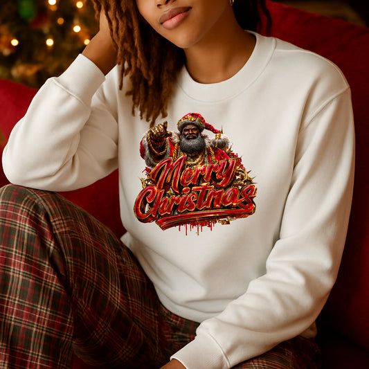 Merry Christmas Black Santa PNG – Afrocentric Holiday Design for Sublimation & DTF