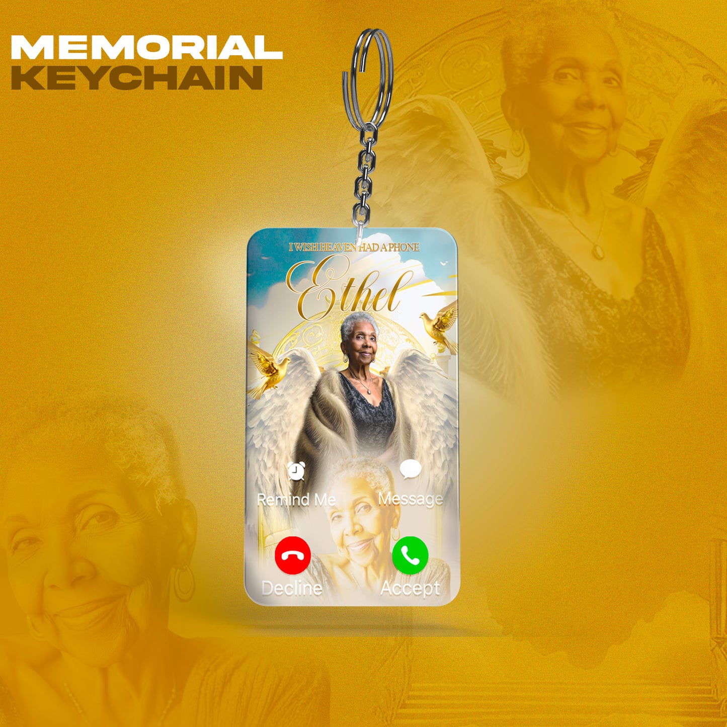 Ivory & Gold Memorial Template Bundle | Editable Photoshop Obituary, Casket Panel, Shirt, Fan, Tumbler, Mug, Keychain & Keepsake Designs