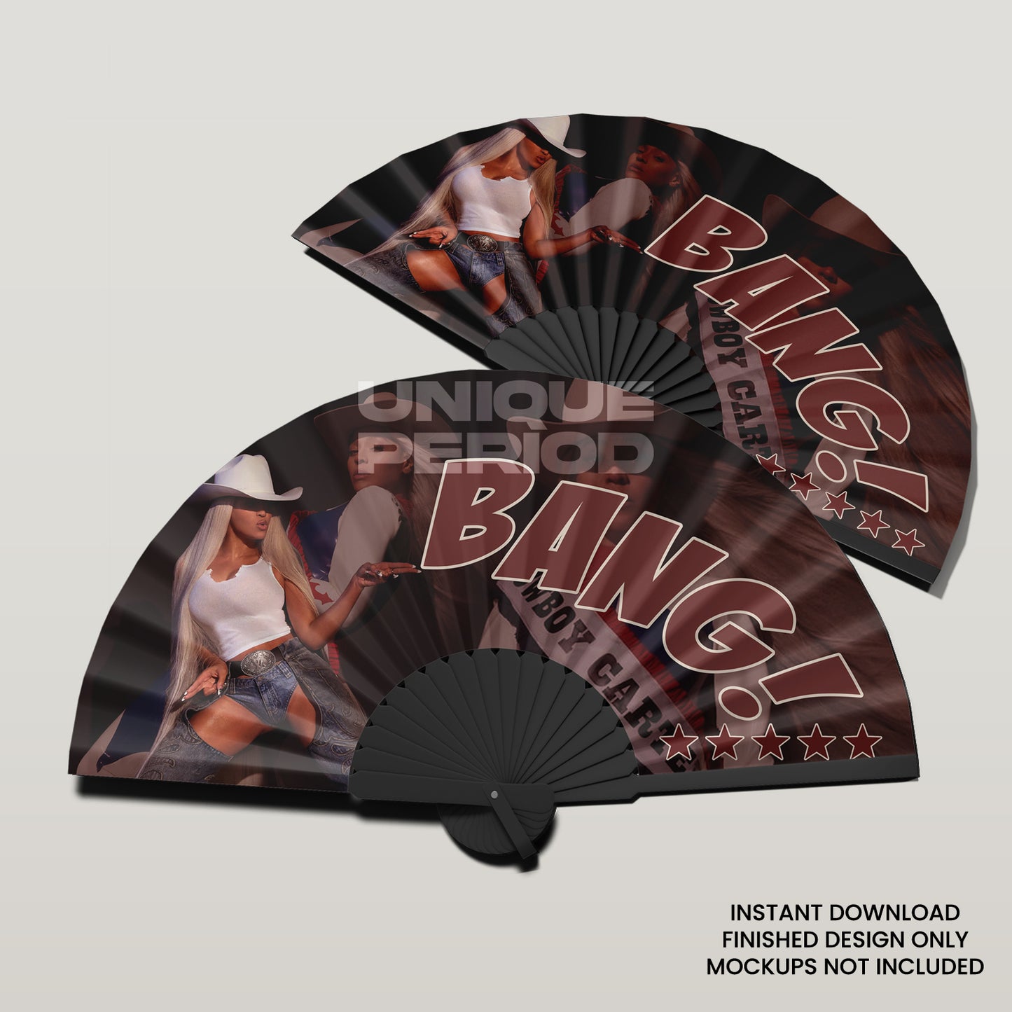 Digital Clack Fan Template – Bang Cowboy Edition 4 Designs PNG Only (Sublimation (Digital Product) No Physical Item will be sent)